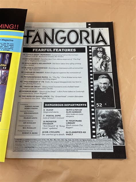 Fangoria Magazine 58 October 1986 The Fly Cover Aliens Poster Vintage