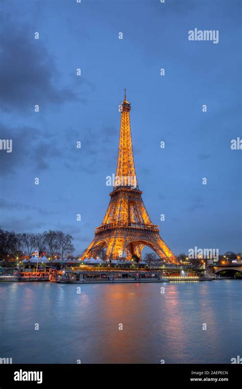 Eiffel Tower At Dusk By The Seine River Paris France Stock Photo Alamy