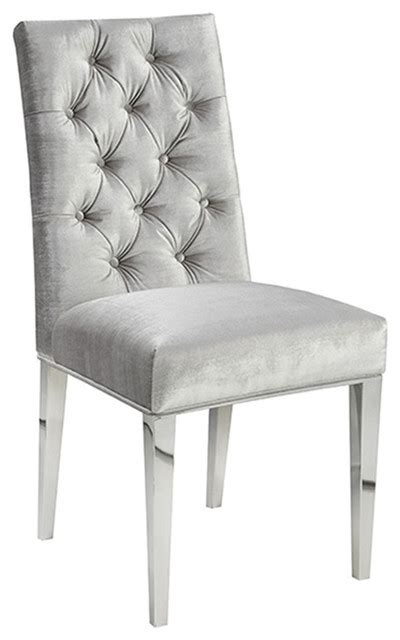 Skyler Modern Polished Steel Velvet Upholstered Dining Chairs Set Of 2