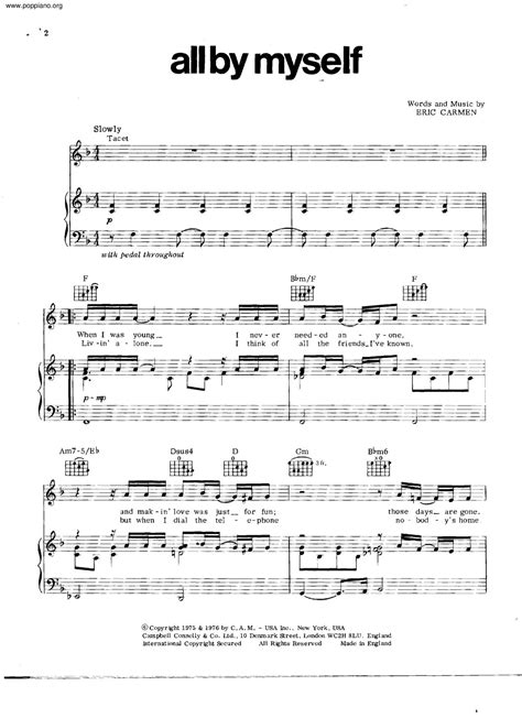 Eric Carmen All By Myself Sheet Music Notes Chords Download Printable