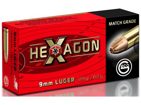 Geco Hexagon 9mm Luger Ammo 124 Grain Geco Hexagon Jacketed Hollow
