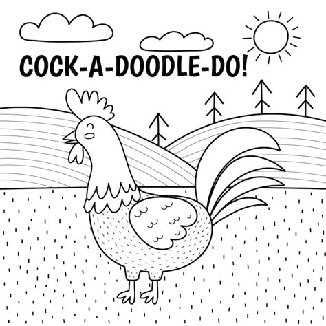 Premium Vector Rooster Saying Cock A Doodle Do Black And White Print