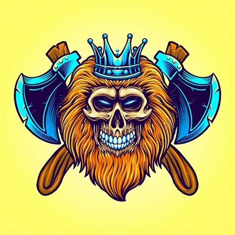 Premium Vector Skull Viking Warrior With Axe And Crown Illustrations