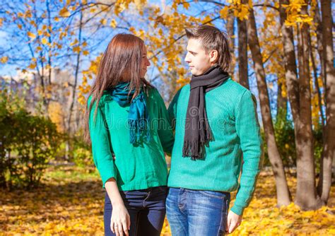 Portrait Of Happy Couple In Love On Autumn Sunny Stock Image Image Of