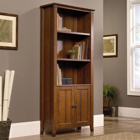 Sauder Carson Forge Rustic Style Library Bookcase With Doors And