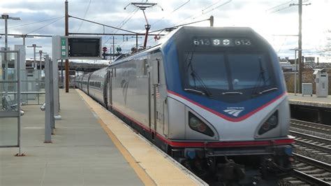 United States Amtrak And Nj Transit Trains At Newark Airport Station
