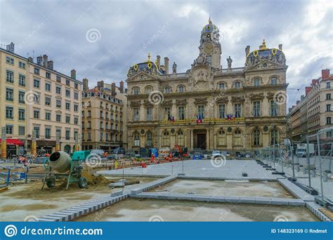 Terreaux Square And The City Hall Building In Lyon Editorial Stock