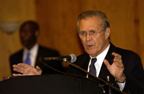 Secretary Rumsfeld Talks To Reporters During A Press Conference In Bogota Colombia