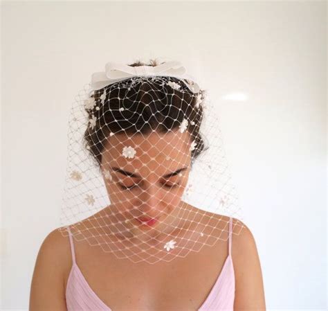 ivory birdcage veil bow blusher veil lace veil veil comb wedding comb floral birdcage veil