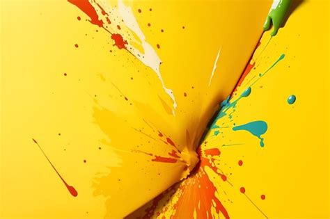 Premium Ai Image Colorful Paint Splatter On A Yellow Background