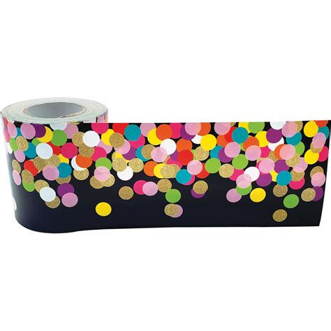 Colorful Confetti On Black Straight Rolled Border Trim Tcr8898