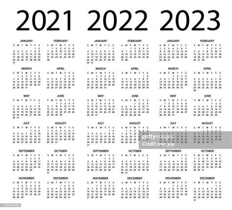 Calendar 2021 2022 2023 Vector Illustration Week Starts On Sunday High