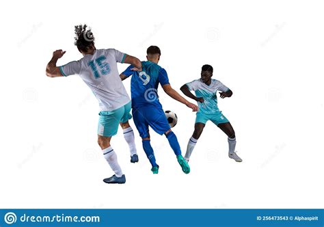 Football Action Scene With Competing Soccer Players On White Background