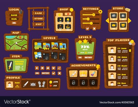 Ui Game Buttons Gaming Kit Panels And Buttons Vector Image