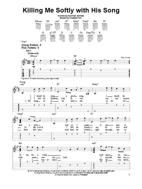 Killing Me Softly With His Song By Roberta Flack Easy Guitar Tab Guitar Instructor