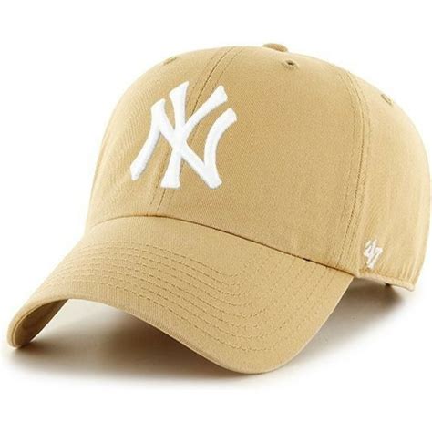47 Brand Curved Brim New York Yankees Mlb Clean Up Light Brown Cap