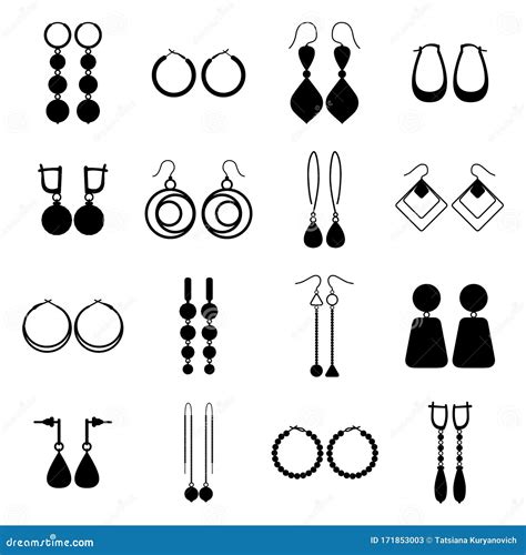 Set Of Black Silhouettes Of Earrings Vector Illustration Stock Vector