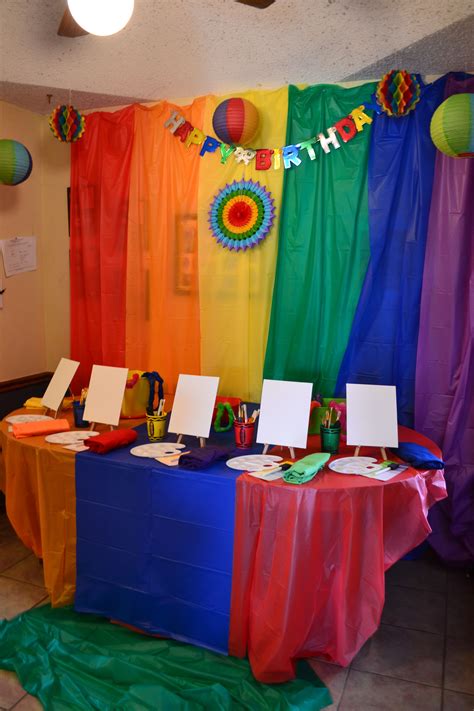 Rainbow Themed Paint Party Each Guest Has Their Own Easel Paints And