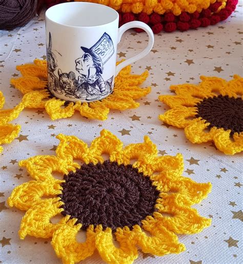 Handmade Crochet Sunflower Coaster Etsy