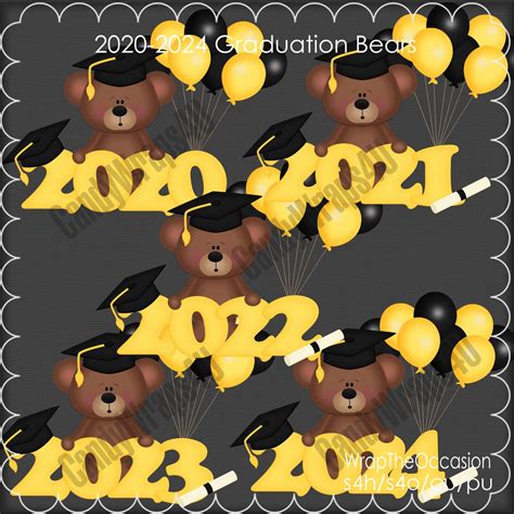 2020 2024 Yellowblack Graduation Bears Clipart Etsy