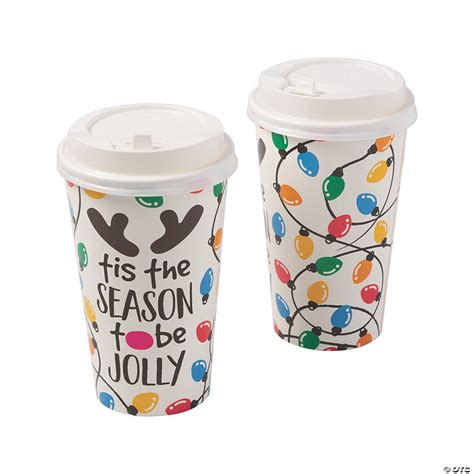 Holiday Lights Tis The Season To Be Jolly Paper Coffee Cups With Lids