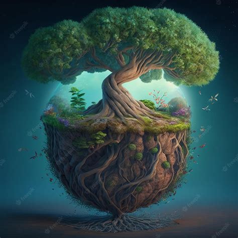 Tierra Llena De Vitalidad Dibujos Animados Ilustración Mundo árbol
