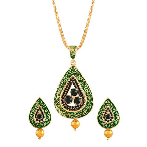 buy apara green meenakari diamond chain pendant earring necklace set jewellery for girls women