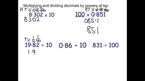 Decimals Multiplying And Dividing By Powers Of Ten Youtube