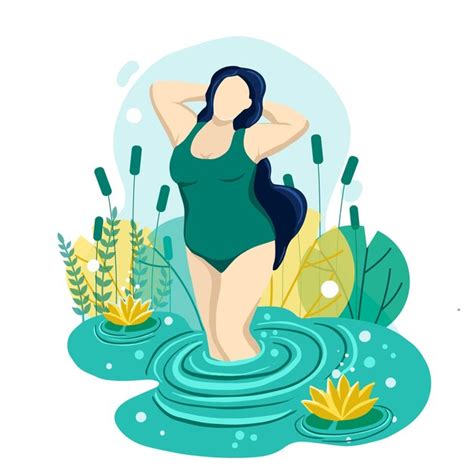 Premium Vector Plus Size Woman Enjoys Herself And Posing In The River