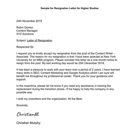 Resignation Letter Example India Sample Resignation Letter Images And