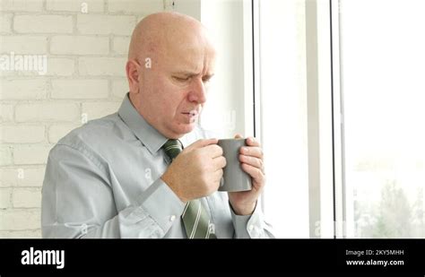 Upset Businessman Drinking Coffee Make Irritated Hand Gestures Disappointed Stock Video Footage