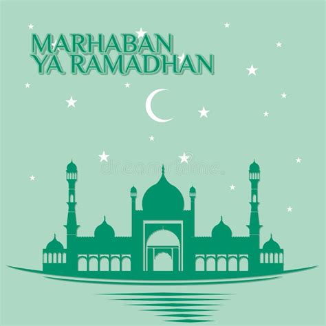 Green Ramadan Kareem Design With Mosque And Sky Background Stock Vector