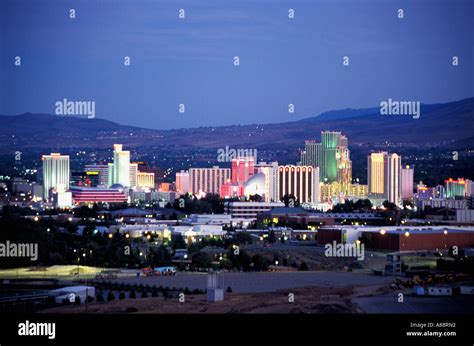 Nevada Reno Skyline At Night Stock Photo Alamy