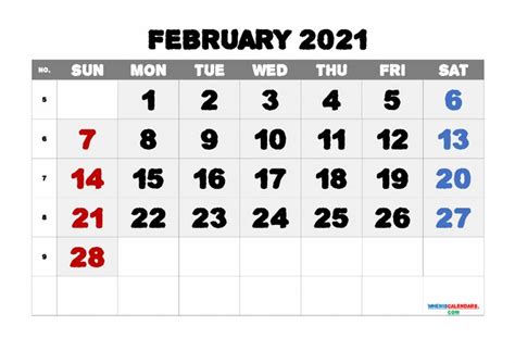 Free Printable February 2021 Calendar 2021 Calendar Printable