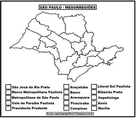 ATIVIDADE COM MAPA MESORREGIÕES DE SÃO PAULO Suporte Geográfico