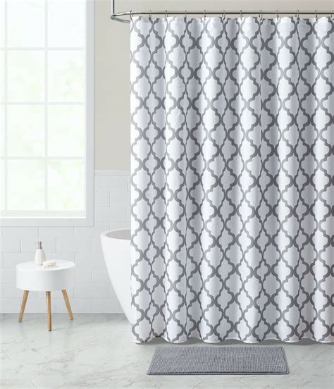 Kate Aurora Chic Living White And Gray Trellis Fabric Shower Curtain