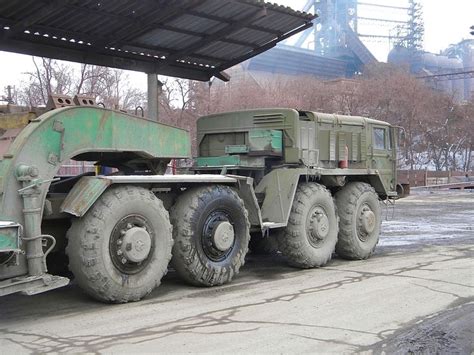 Soviet Maz 535 Heavy 8x8 Tractor With Tank Transporting Trailer