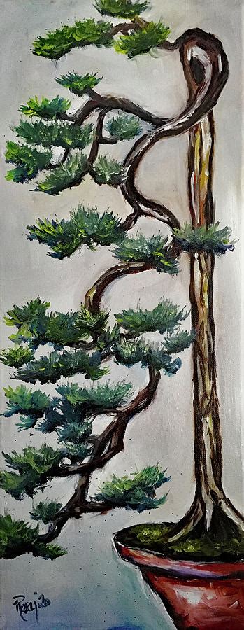 Tall Cascading Bonsai Tree Painting By Roxy Rich Fine Art America