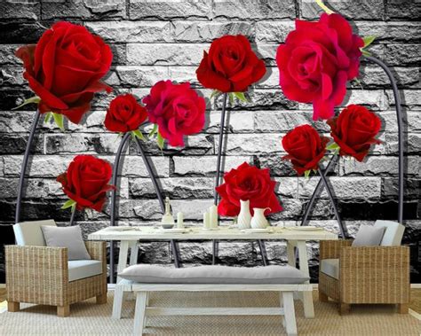 Beibehang 3d Red Roses Wall Tv Wall Background Living Room Bedroom
