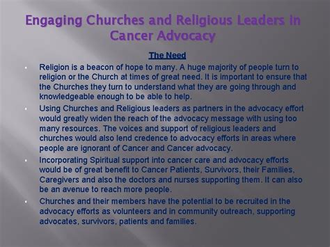 Engaging Churches And Religious Leaders In Cancer Advocacy