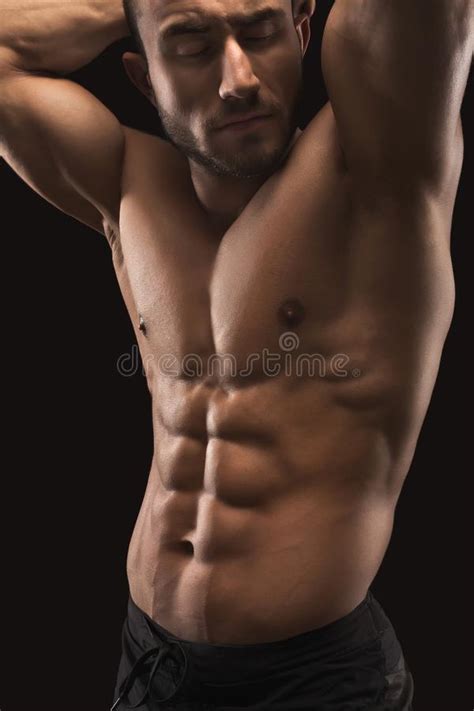 Strong Athletic Man Showes Naked Muscular Body Stock Image Image Of