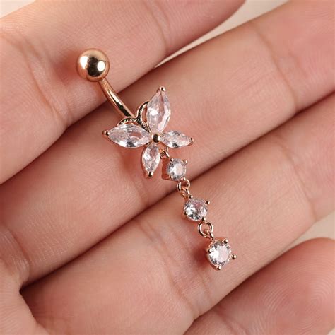 14g 316l Steel Cz Butterfly Belly Button Ring Belly Piercing Etsy