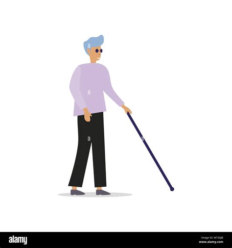 Blind Man With Stick And Black Glasses Vector Blind Person Disabled