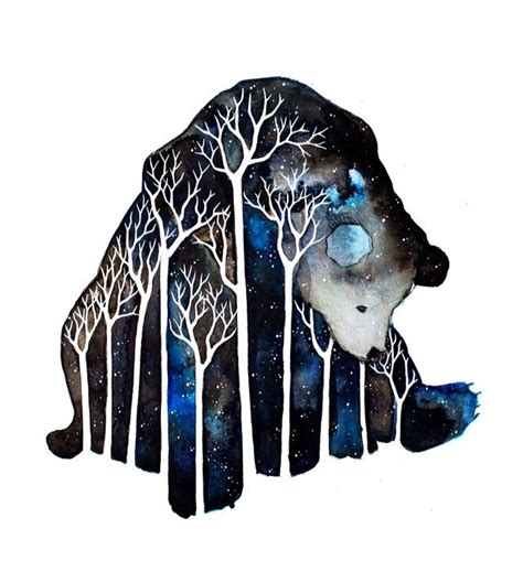 Galaxy Bear Watercolor Bear Art Drawings Illustration Art