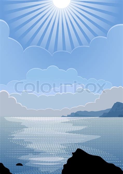 Vector Summer Seascape With The Sun At Stock Vector Colourbox