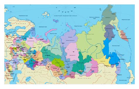 Regions map of Russia in russian | Russia | Europe | Mapsland | Maps of ...