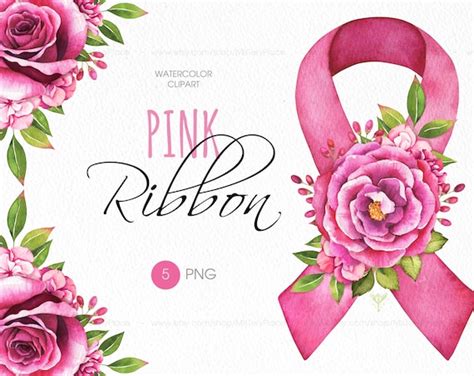 Breast Cancer Ribbon Png Files Pink Ribbon With Flower Decor Etsy
