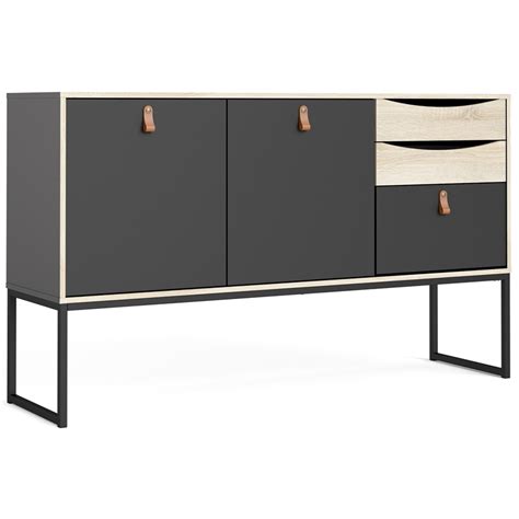Tvilum Stubbe 2 Door Sideboard With 3 Drawers In Black Matte And Oak Structure Cymax Business