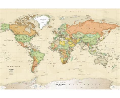 Antique Oceans Political World Wall Map W Shaded Relief World Map