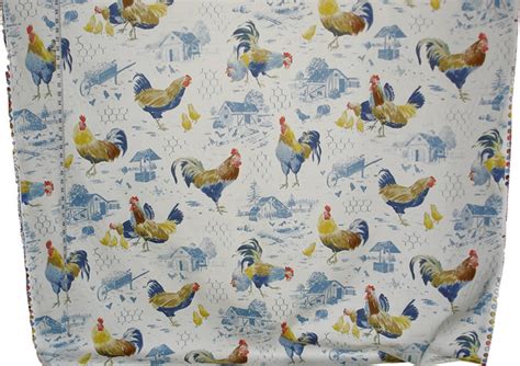 Chicken Wire Fabric Country Rooster Blue Toile Standard Cut